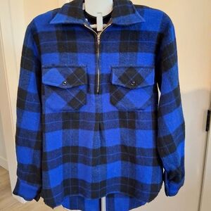 Vintage Onehunga Woollen Mills Blue & Black Plaid Men's Pure New Wool Pullover